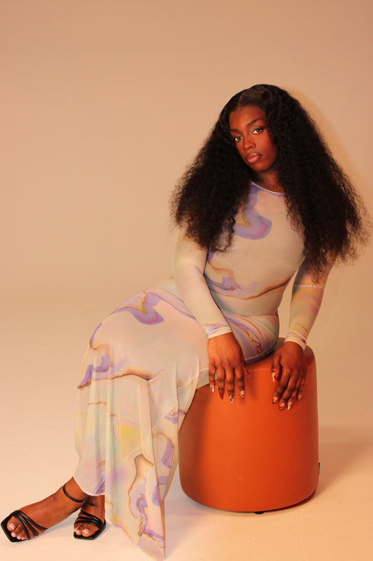 Lilac Swirl Mesh Dress